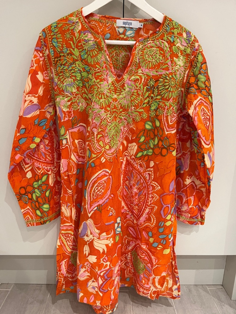 Bright Orange Floral Embroidered Tunic by Snapdragon